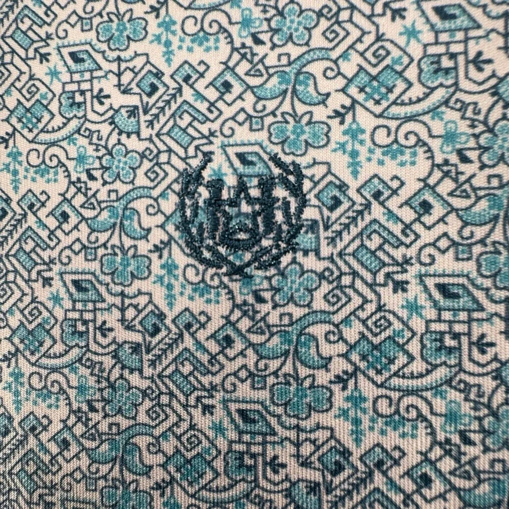 Panhandle Pearl Snap Polo Golf XL Turquoise Southwestern Tile Aztec Print Shirt - Picture 5 of 9